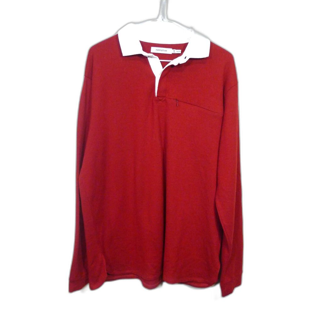 Nonnative Made In Japan Wool Long Sleeve Polo Shirt - Red/White 3/XL